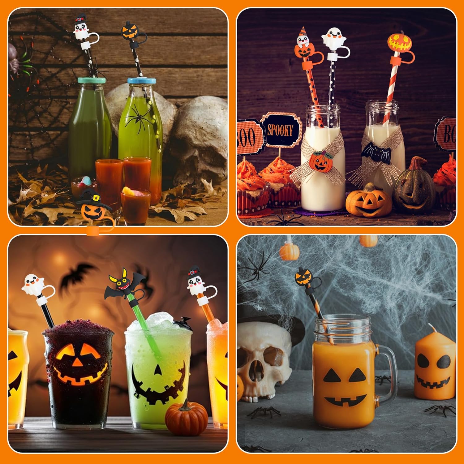 7PCS Halloween Straw Cover Cap for 30&40 Oz Tumbler, Reusable Drinking Straw Topper Compatible with Stanley for 10 mm Drinking Straw Topper - Image 6