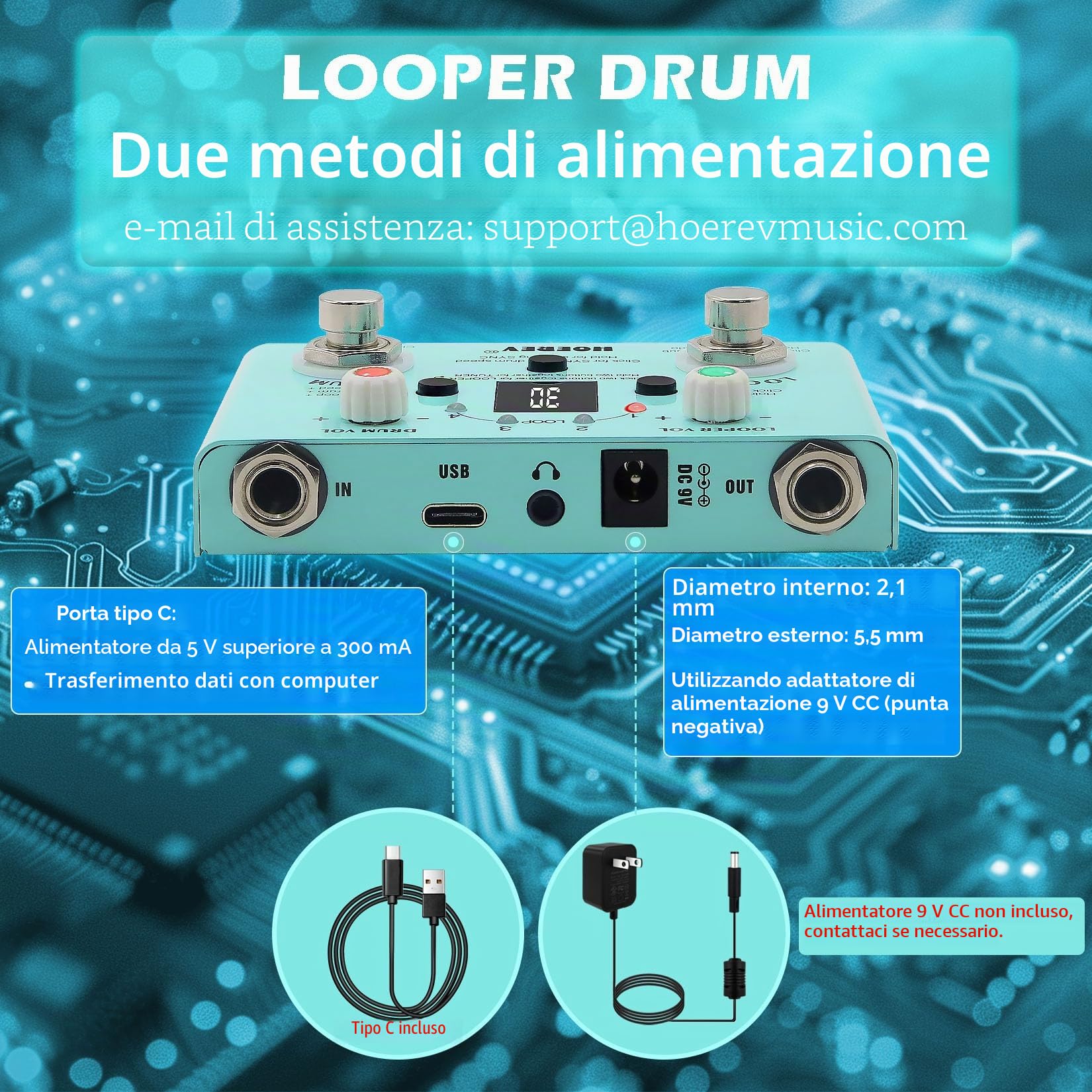 Hoerev Pedale per chitarra per stazione di lavoro audio con effetto sintonizzatore a tamburo