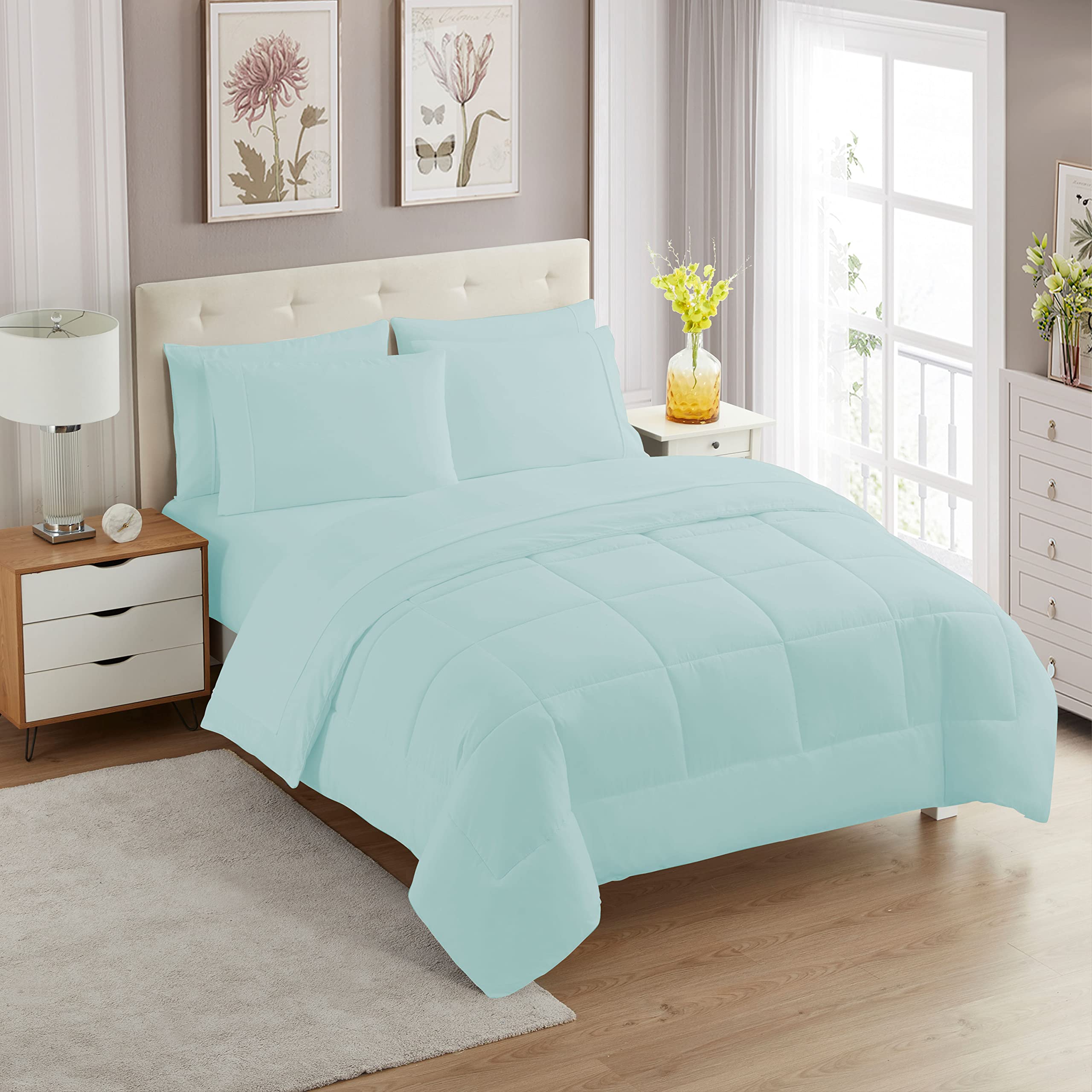 Sweet Home Collection Solid Color Comforter & Sheet Set, Polyester, Aqua, Full โ image 1