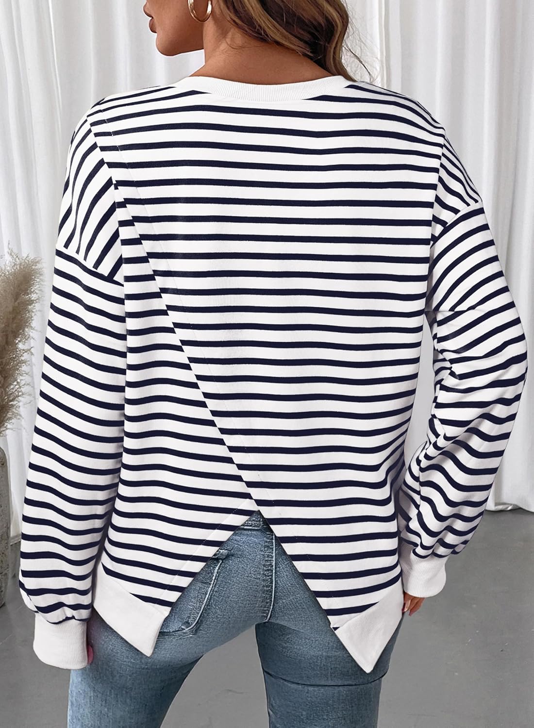 SHEWIN Oversized Sweatshirt for Women Crewneck Striped Shirt Long Sleeve Tops Pullover Womens Fall Fashion 2025 - Image 5