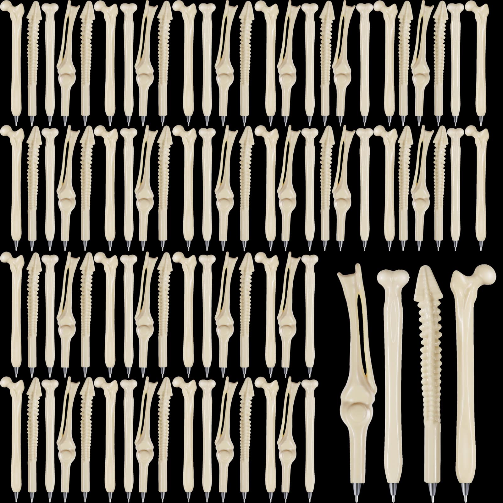 BeapTcely 100 Pcs Bone Pens Bulk Skeleton Finger Ballpoint Pen Novelty Nursing Pens Individual Wrapped Black Ink Pens for Doctor Nurses, Halloween Kid