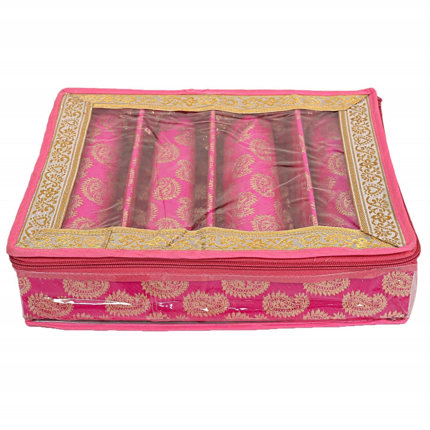 Kuber Industries Exclusive Carry Design Brocade Hardboard Four Rod Bangle Box (Pink) -CTLTC38798