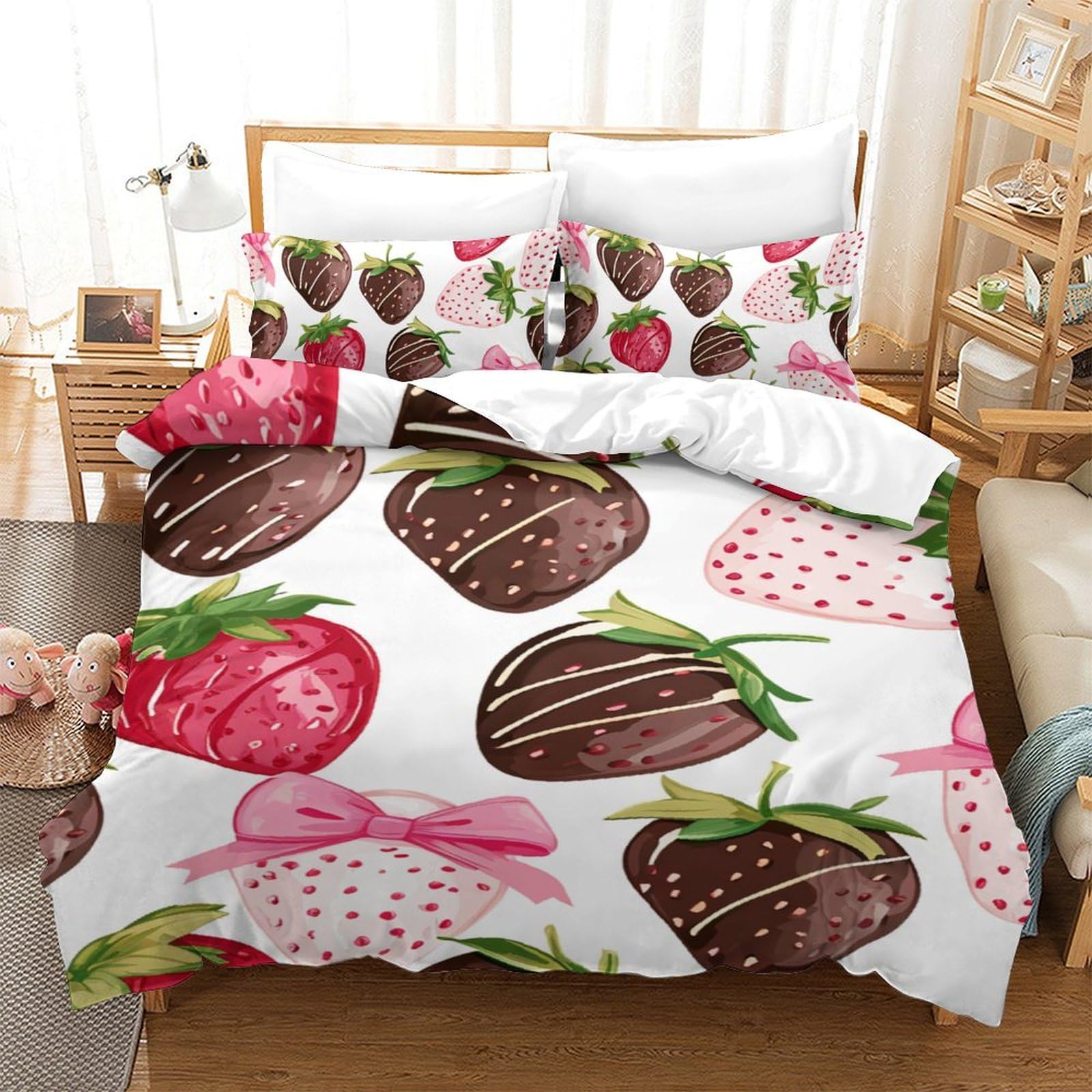 Parure de lit microfibre 140x200 housse de couette 3 pièces imprimé fruits 3D pour lit simple