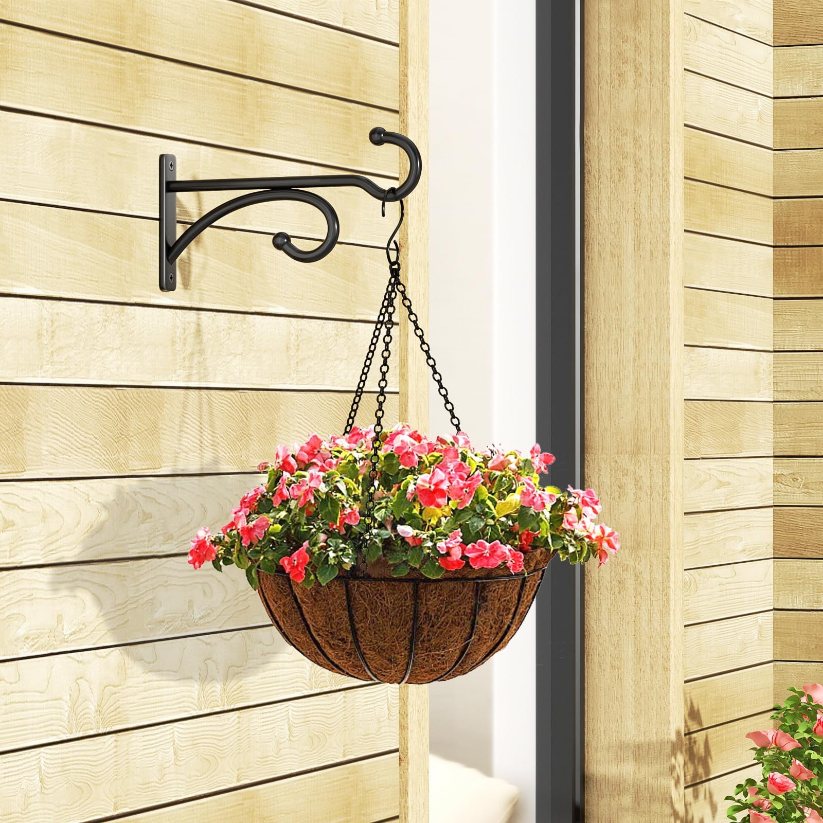 2 Pcs 15cm (6 Inches) Planter Hooks for Hanging Plants - Plant Hanger Hook Indoor Outdoor, Plant Wall Hooks, Brackets for Hanging Plants, Baskets, Wind Chime, Bird Feeder, Bird House (Black, Metal) — view 5