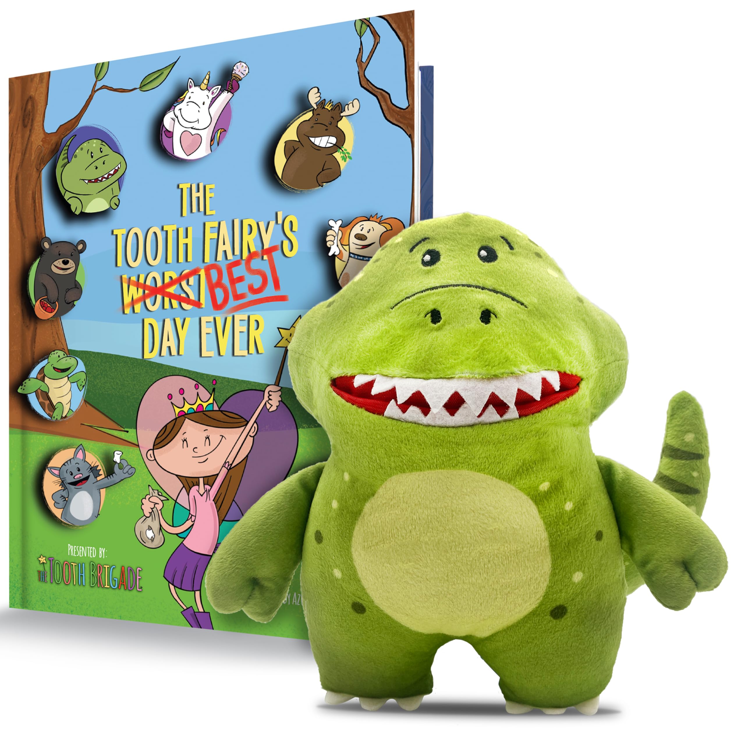 Rebel Dinosaur Tooth Fairy Pillow and Book Set | 8