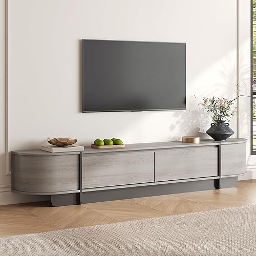 Miniatura 2 de Juego de 2 mesas auxiliares y soporte para TV, centro de entretenimiento con 2 cajones, consola moderna de TV de 78.7 pulgadas, mesa auxiliar