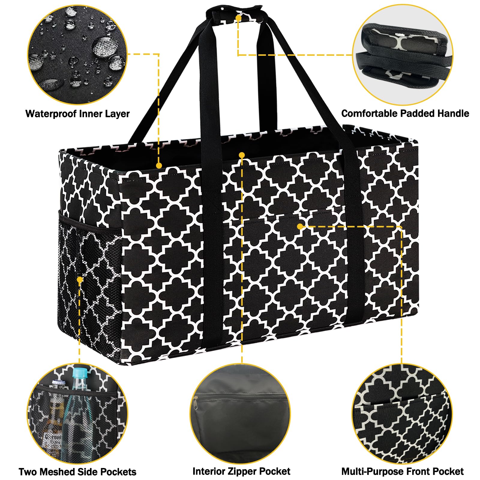 GhvyenntteS Stand Up Extra Large Utility Tote Bag with Metal Wire Frame & Hard Bottom Board, Extra Large Tote Bag, Beach Bag