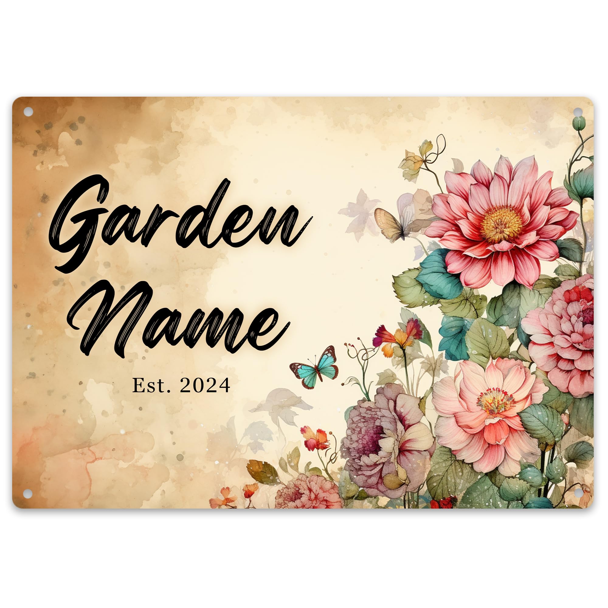 Purple Print House Custom Flower Garden Metal Sign Spring Summer Floral Plaque Gardening Personalised Gift, Small, White