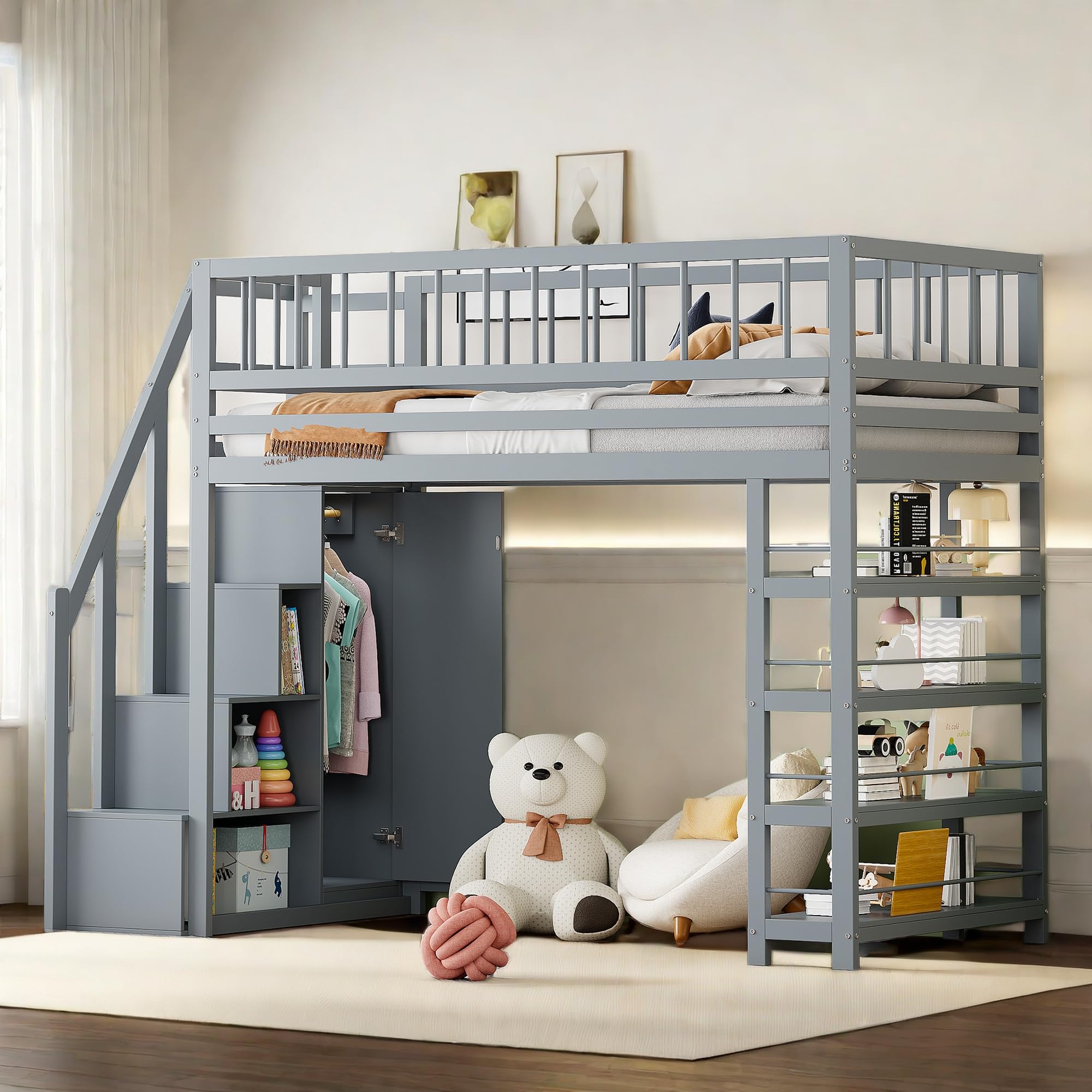 Hochbett 90x200cm Mit Treppenschrank - Sicheres Etagenbett Für Kinder Mit Stauraum