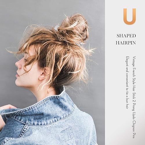 Miniatura 5 de Chuangdi 6 piezas de horquilla francesa en forma de U para el pelo francés, carey concha, tenedores, 2 puntas, pasadores updo para mujer, accesorios