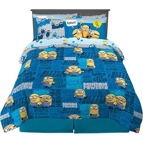 Franco Kids Bedding Super Soft Comforter and Sheet Set with Sham, 7 Piece Full Size, Minions The Rise Of Gru