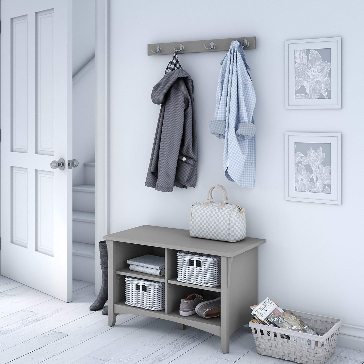 Bush Furniture Accent Storage Cabinet with Doors, Cape Cod Gray & Bush Furniture Shoe Storage Bench, Cape Cod Gray : Everything Else