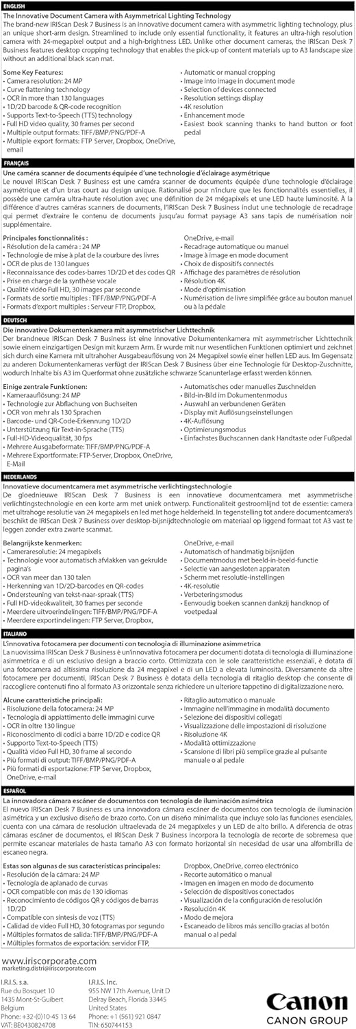 IRIScan Desk Scanner Document Camera a3 Scanner- v7Bus : 4K UltraHD | 24MP | 600dpi | visualizer | Library Scanner | Portable Scanner | Book Scanner | AI Curve Flattening | Finger Hiding |OCR|Win Mac