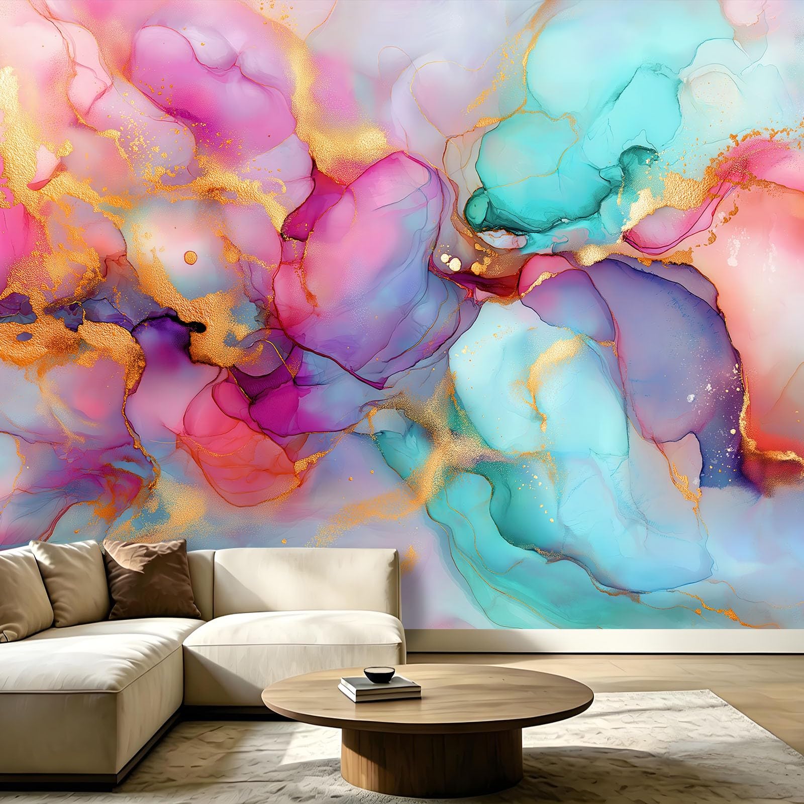 Carta da parati fotografica in tessuto non tessuto, elegante inchiostro alcool, 300 x 210 cm, viola, motivo marmo, stampa Full HD, moderna effetto 3D, decorazione da parete, colori resistenti alla