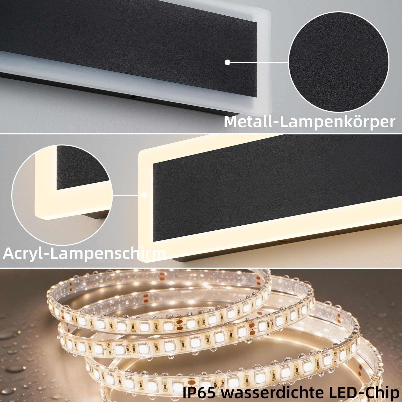 2 Stück 60CM Moderne Wandleuchte Aussen, 3000K-6000K 10%-100% Dimmbar Lange Wandleuchte Außen,IP65 Wasserdichte Wandlampe mit Fernbedienung für Eingangsbereich,Flur,Garage,Terrasse,Treppenhaus,Garten