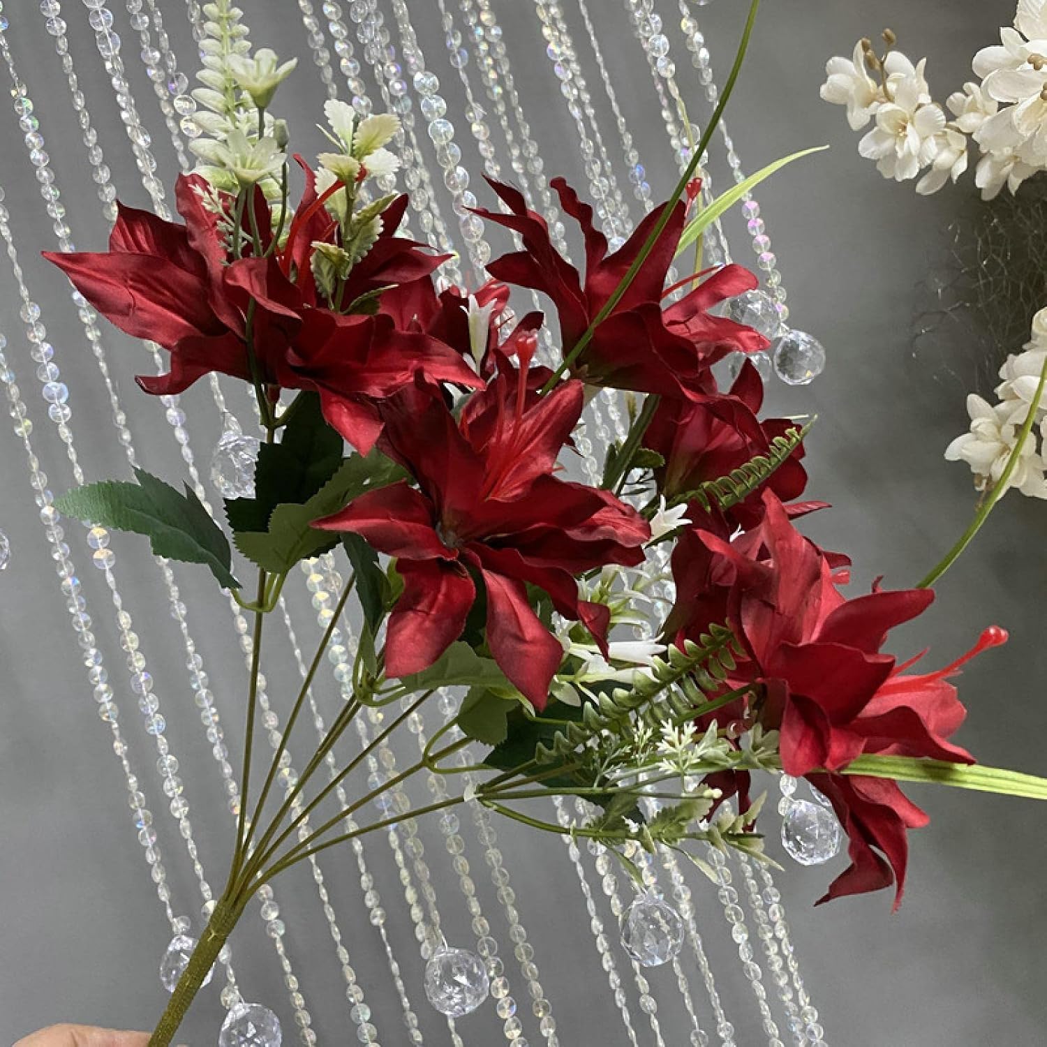 Artificial Plant In Pot-Artificial Water Grass Lily Bouquet Champagne(Red)