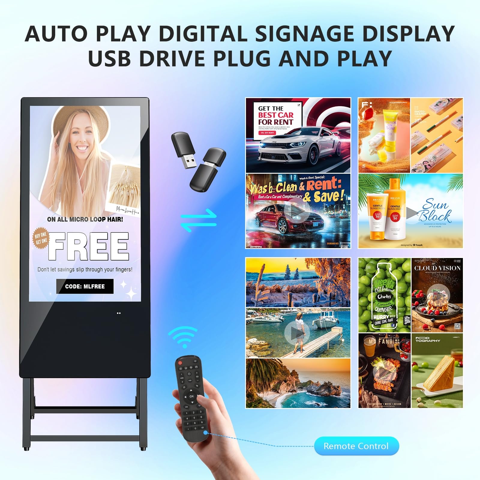 MWE 32 Zoll Innenbereich Digitaler Kundenstopper, LCD Werbedisplay Digital mit Rollen, Tragbarer Digital Signage, Geeignet für Einkaufszentren, Restaurants, Hotels, Produktpräsentationen