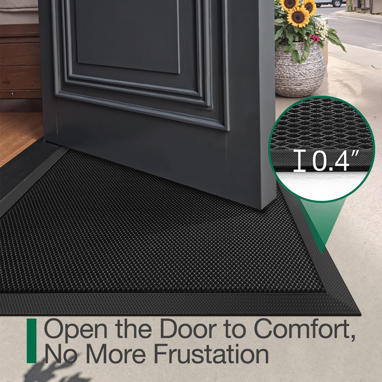 LUMI Front Door Mat for Outside Entrance 24''x36'', Heavy-Duty Dirt-Trapping Doormat with Durable Non-Slip Rubber Backing, Stain & Fade-Resistant Entry Mats, Black
