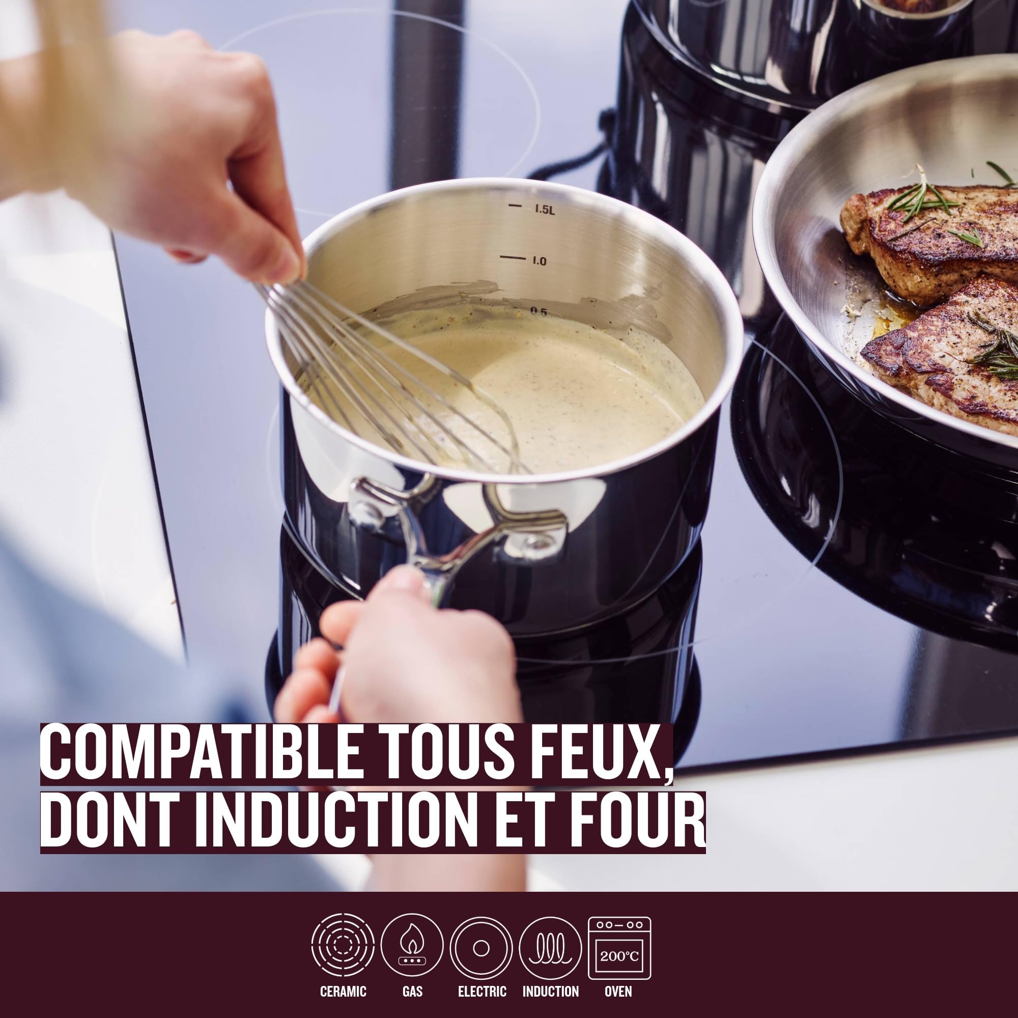 Beka Chef - Lot de 4 Casseroles Inox 18/10 - 14/16/18/20 cm - Tous Feux Compatible Induction - Acier Inoxydable