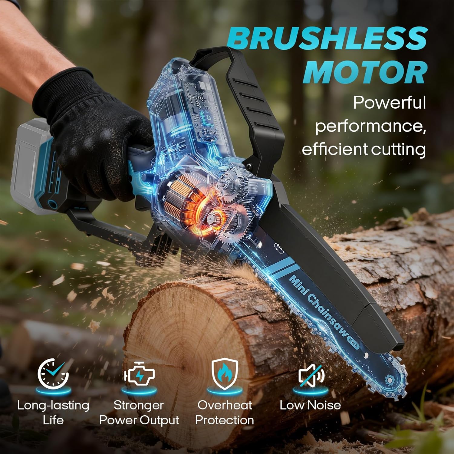 Mini Chainsaw Cordless 8 Inch & 10 Inch for Makita 18V Battery (NOT Included), Brushless Electric Chain Saw with Auto Oiler, Power Handheld Chainsaw for Garden Tree Branch Wood Cutting