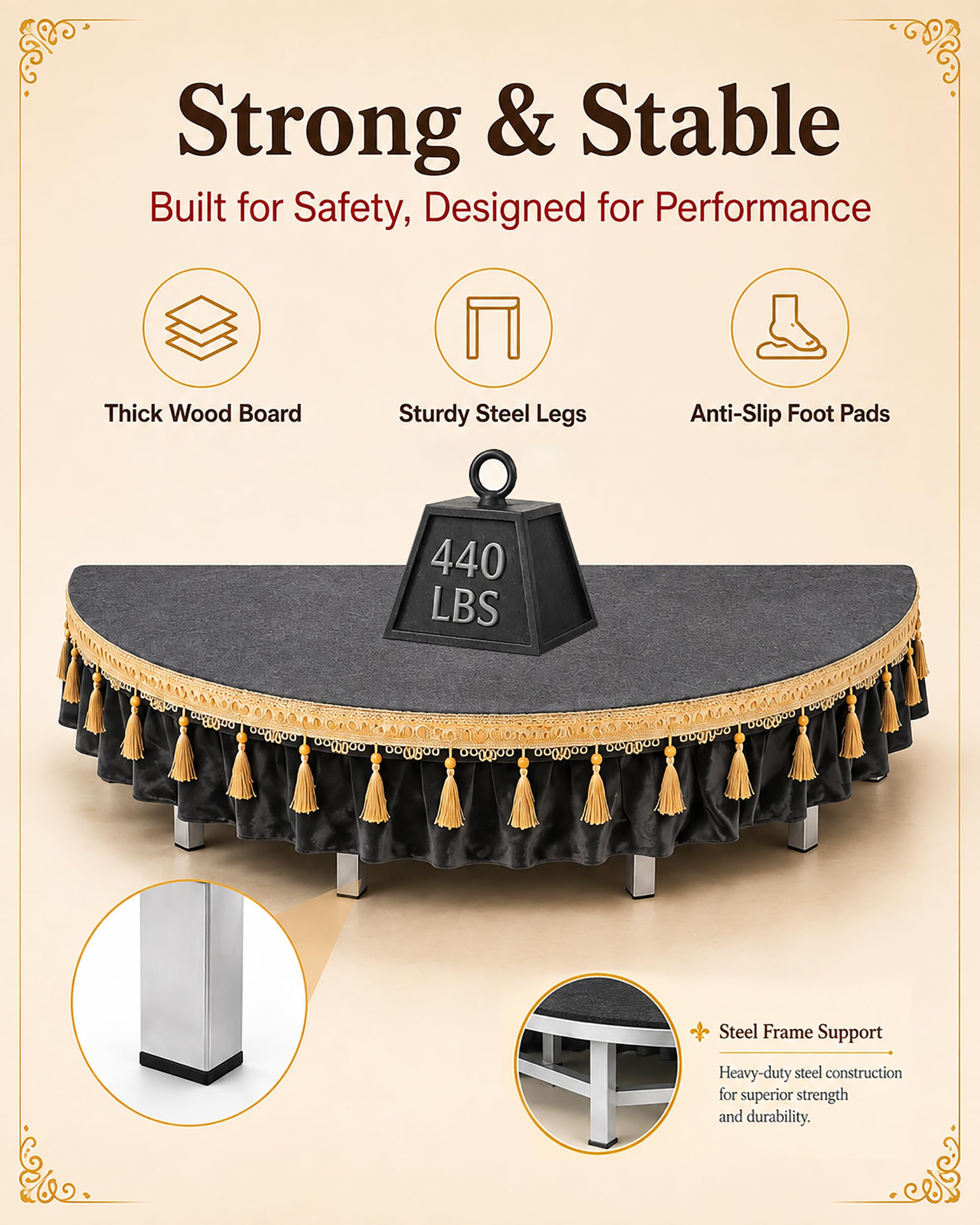 Plataforma De Escenario Portátil con Funda Terciopelo Lavable, Plataforma De Escenario Semicircular, Alta Capacidad De Carga, Miniescenario para Discursos Públicos Y Canto,1.5m