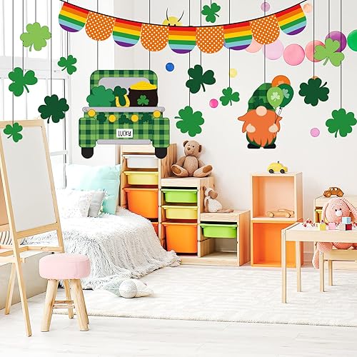 Miniatura 7 de Whaline Kit de decoración de tablón de anuncios del día de San Patricio trébol de la suerte recortes de gnomo de camión con punta de pegamento