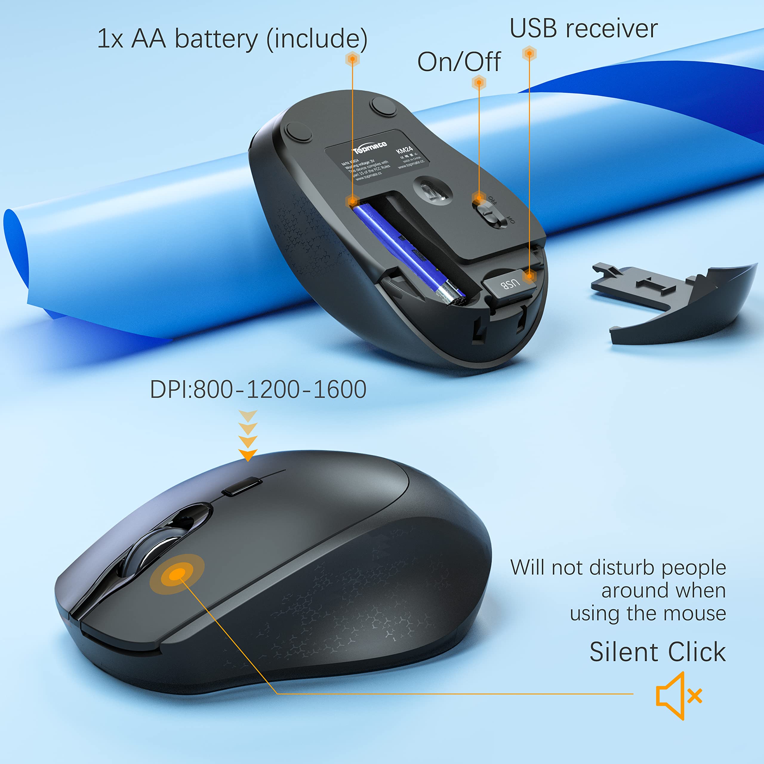 Compact Keyboard and Mouse Combo Wireless, TopMate 2.4G Small Size Slim