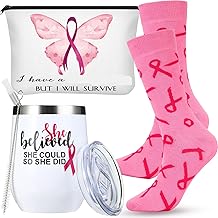 Sieral 3 Pcs Breast Cancer Awareness Gift Set for Women 12 oz Tumbler Cup Pink Ribbon Zipper Makeup Cosmetic Bag Cancer Socks for Charity Women Survivor Events Gift Supplies