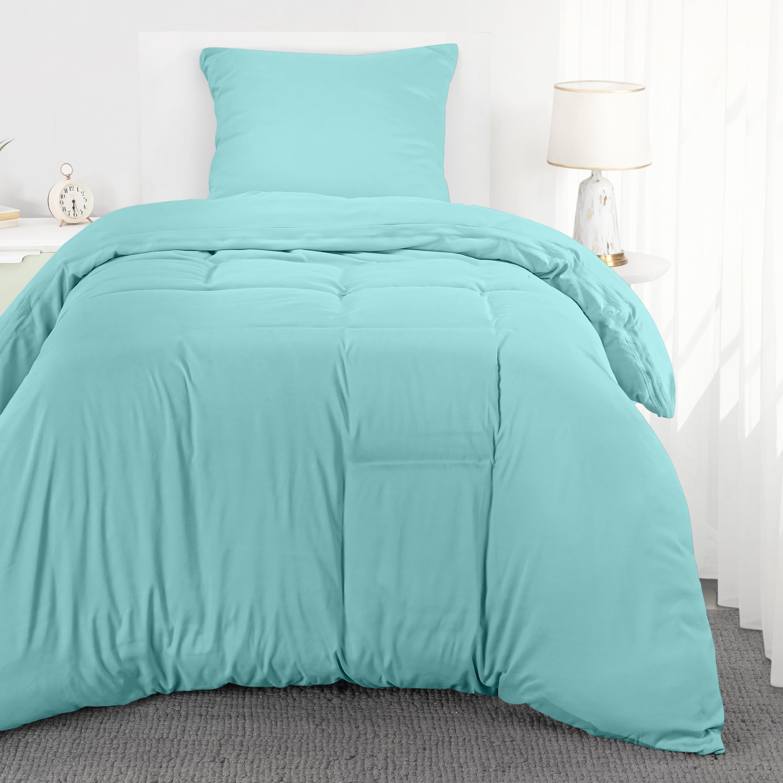 Utopia Bedding Copripiumino Singolo - Microfibra Copripiumino 2pezzi 135x200cm + Federa 80x80cm - Blu Spa