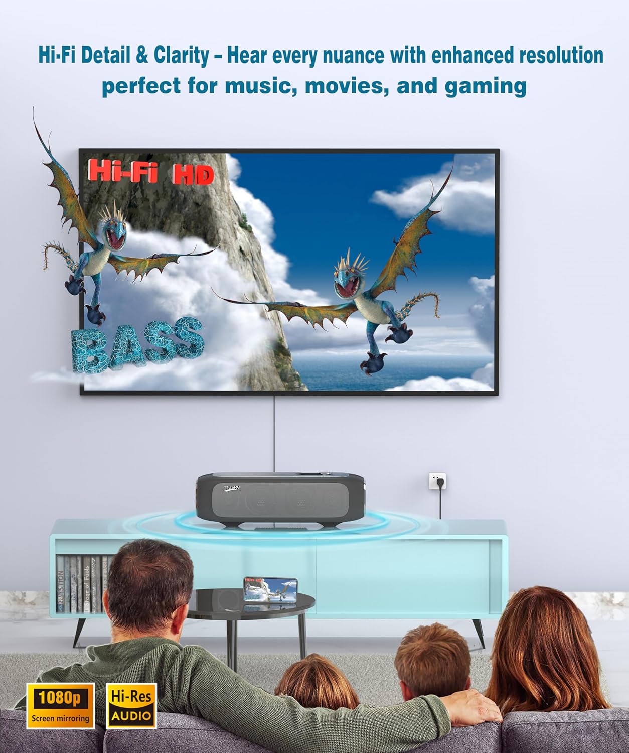 MUSKY Smart Karaoke Machine for Adults - with Screen mirroring, 2 Wireless Mics, External Smart Karaoke System, Professional Bluetooth Speaker, Karaoke Speaker for Any Occasion, Support TV Box - Image 5