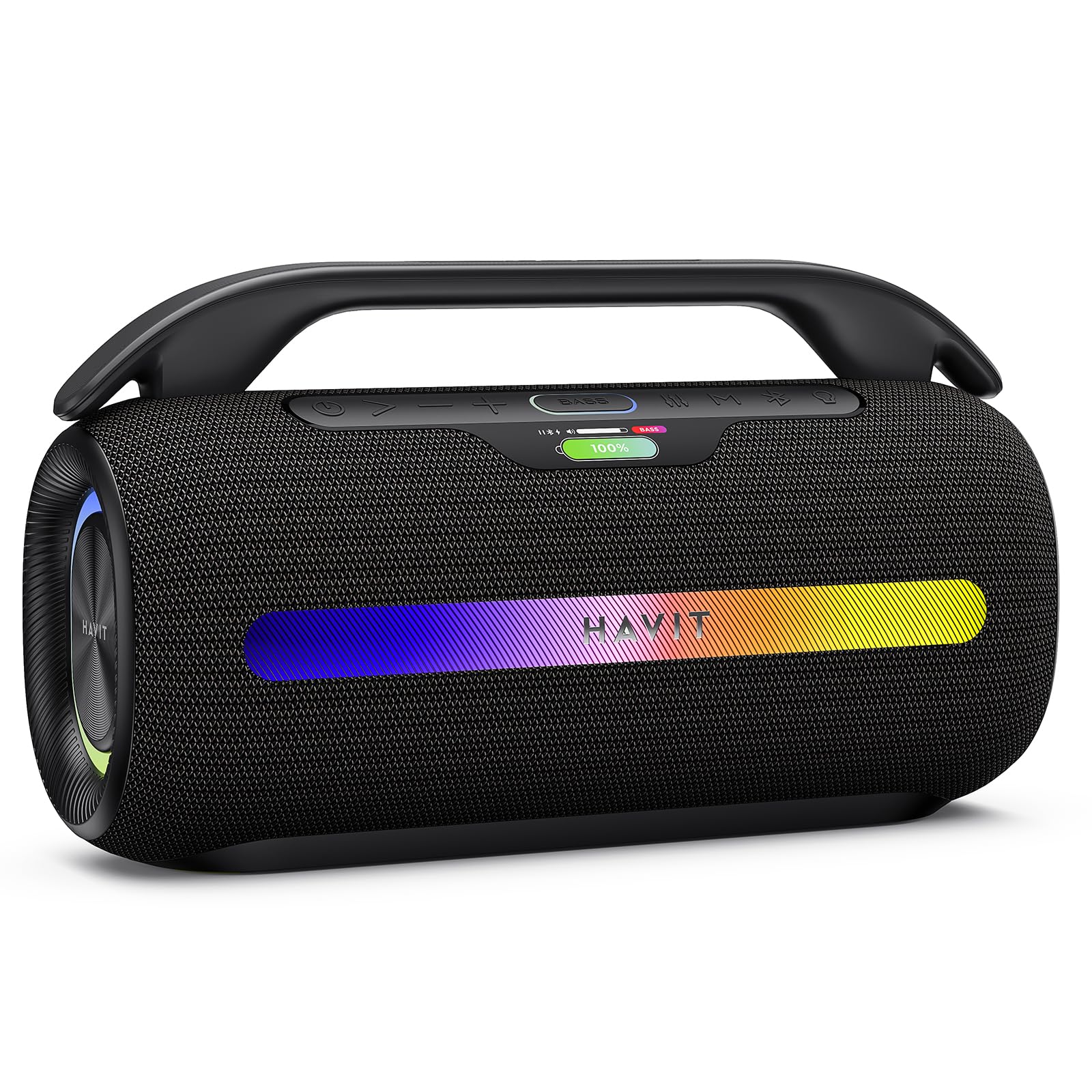 havit 120W MAX Outdoor Lautsprecher, IPX6 Wasserdichter Tragbarer Bluetooth Lautsprecher mit 2.2 K, 16H+ Spielzeit, RGB-Lichter, USB-C, Powerbank, Custom EQ, AUX/DSP für Camping, Strand, Garten