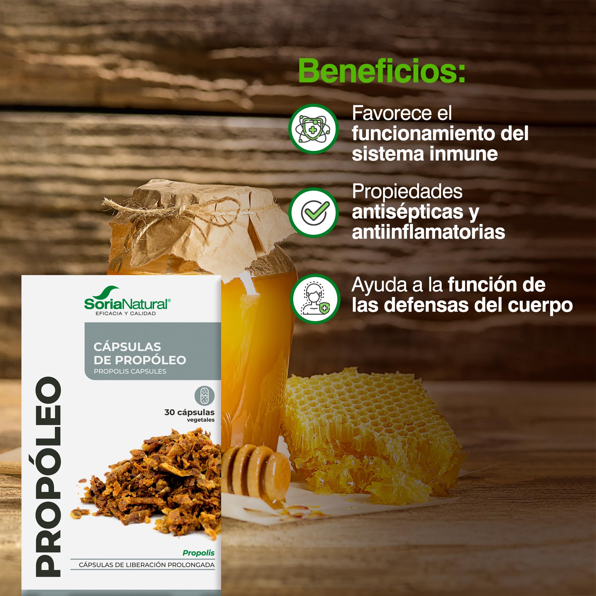 Soria Natural Propóleo Puro 100% Natural - Complemento Alimenticio con Propolis - Aumenta las Defensas y Regula Sistema Inmunológico, Antiséptico y Antiinflamatorio - 30 cápsulas - PACK 2 (2)
