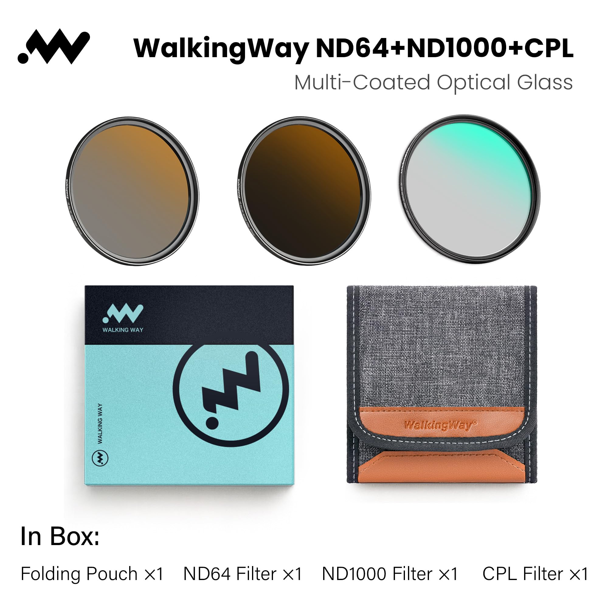 Walking Way Set Filtri 67mm ND64 + ND1000 + CPL – Include 3 Filtri per Fotografia Paesaggistica e Lunghe Esposizioni – Vetro Ottico Multistrato, Ultra Sottile, con Custodia