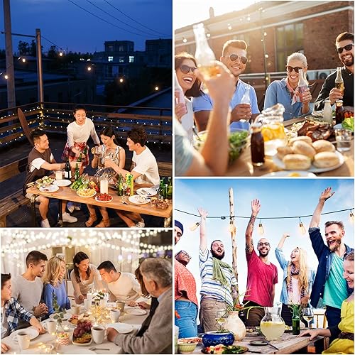 Miniatura 35 de Guirnalda de luces para exteriores de 24 pies, 12 bombillas LED Edison inastillables, regulables, RGB que cambian de color, luces impermeables