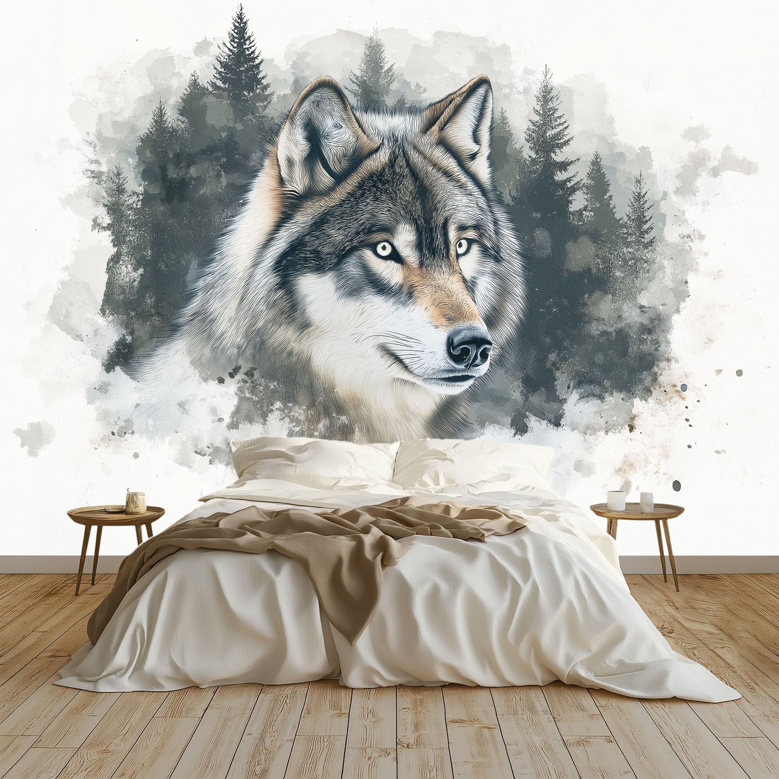 Papier peint panoramique salon et chambre enfant loup de la forêt 250x175