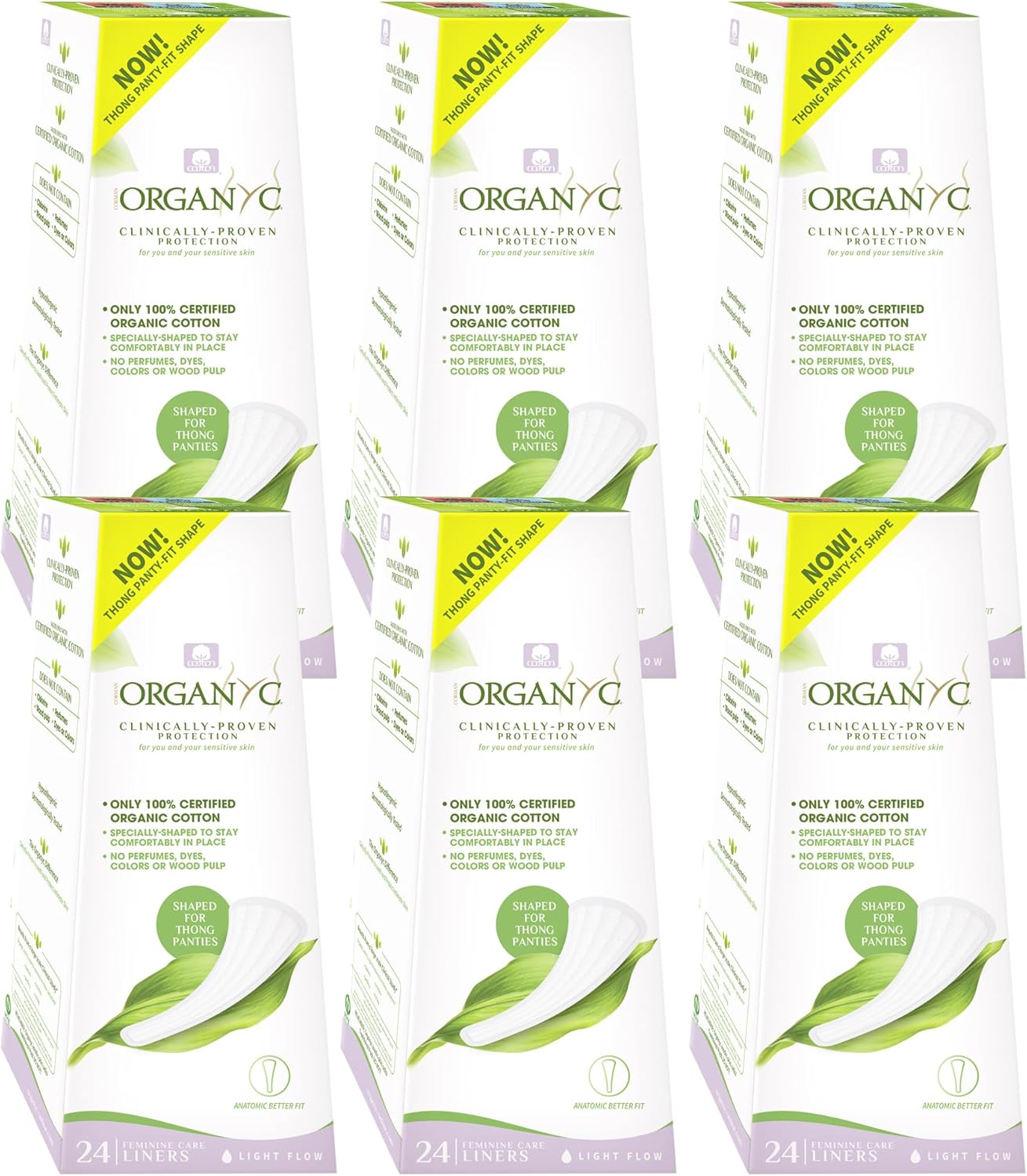 Organyc 100% Certified Organic Cotton Inside and Out Foldable Tanga Thong Panty Liners, Ultra Thin Liners for Women, Light Flow, 24 Count - 6 Packs