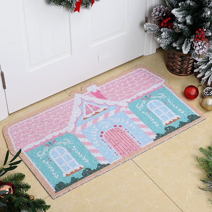 Amazon.com: Dunzy Pastel Christmas Gingerbread House Doormat 29 x 16.5 ...