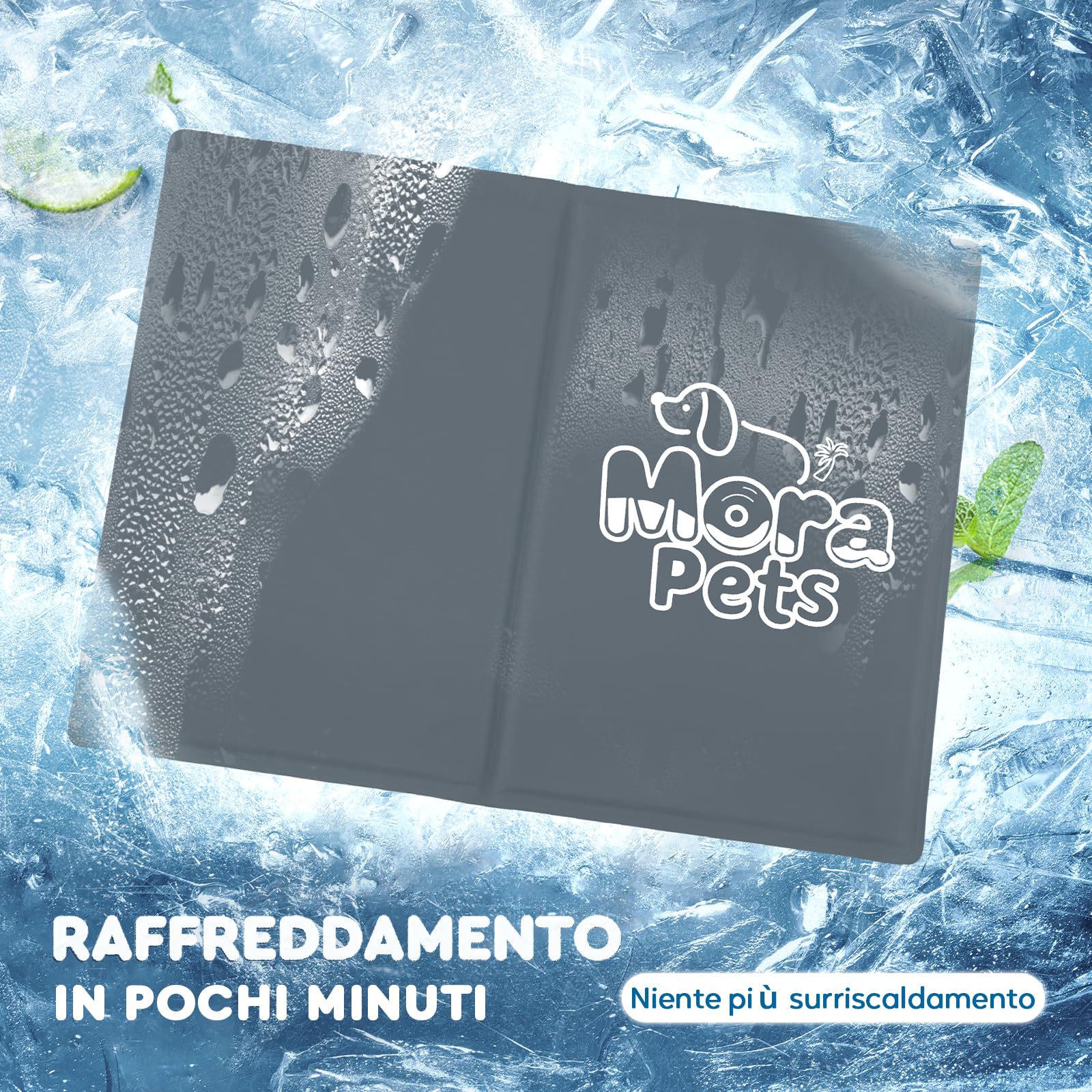Mora Pets Tappetino Refrigerante per Cani e Gatti Tappeto Rinfrescante in Gel Non Tossico Materassino Raffreddamento per Animali in Estate Grigio S 50 x 40 cm