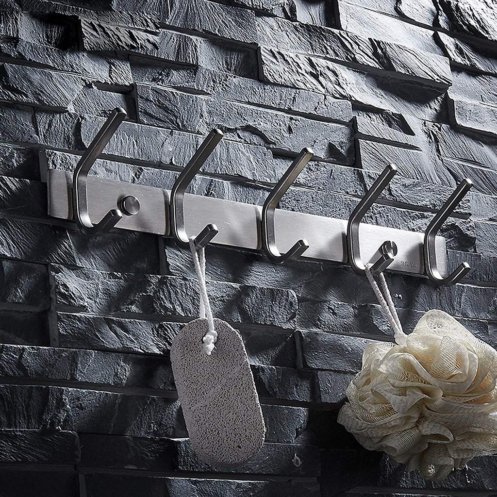 LIN HE SHOP 5 Hooks Coat Hook Rack Wall Mounted Screw in Brushed Finish Stainless Steel Hanger Heavy Duty Metal Clothes Hat Holder, Towel Rack