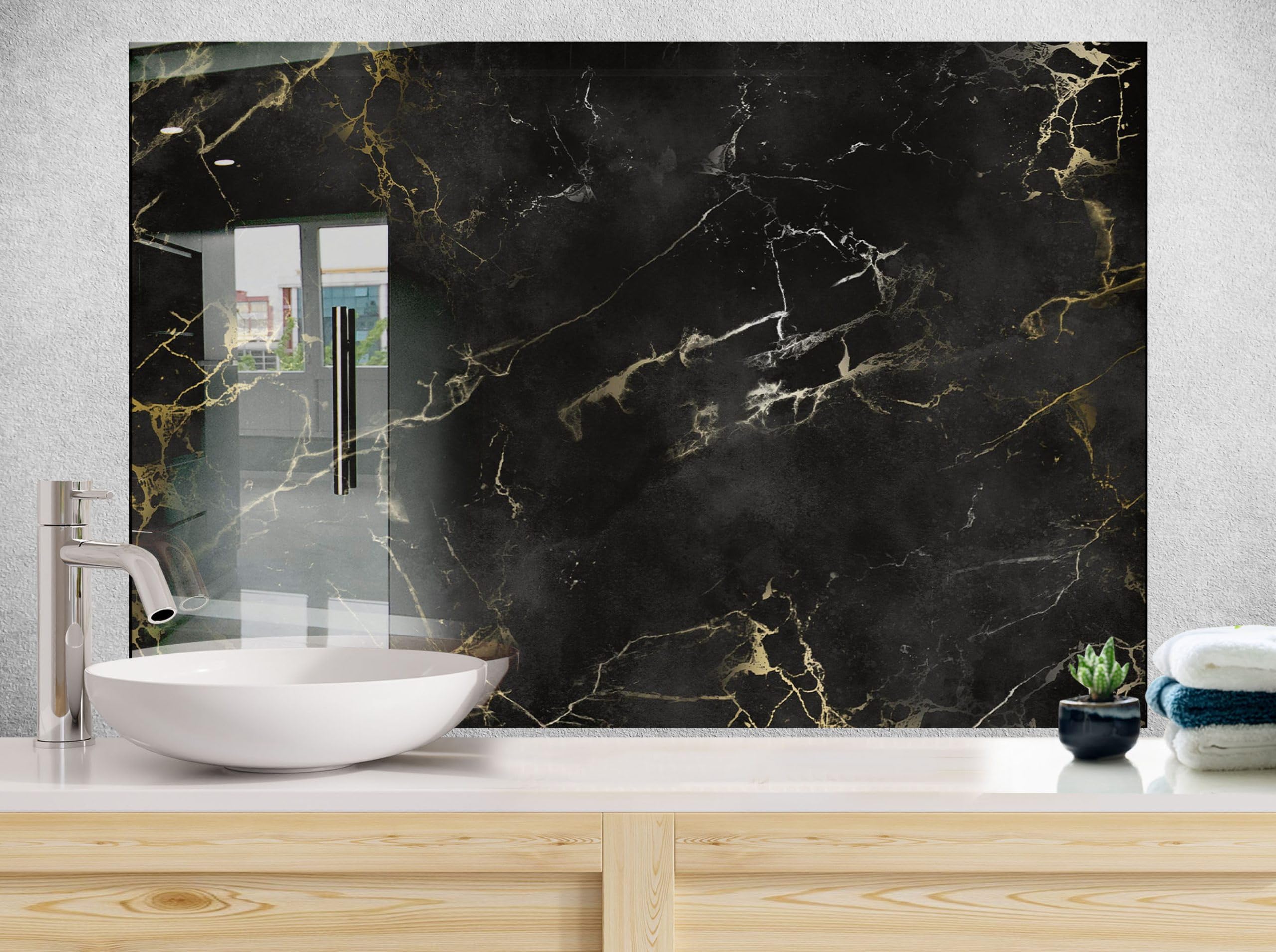 Myphotostation.com 36x36'' Tempered Glass Black Marble Backsplash