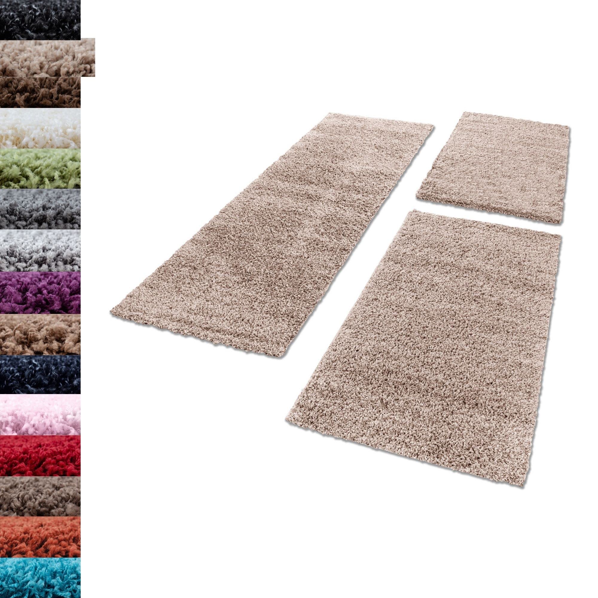 Carpettex Bettumrandung Shaggy Teppich Läuferset 3 teilig Hochflor Einfarbig Langflor
