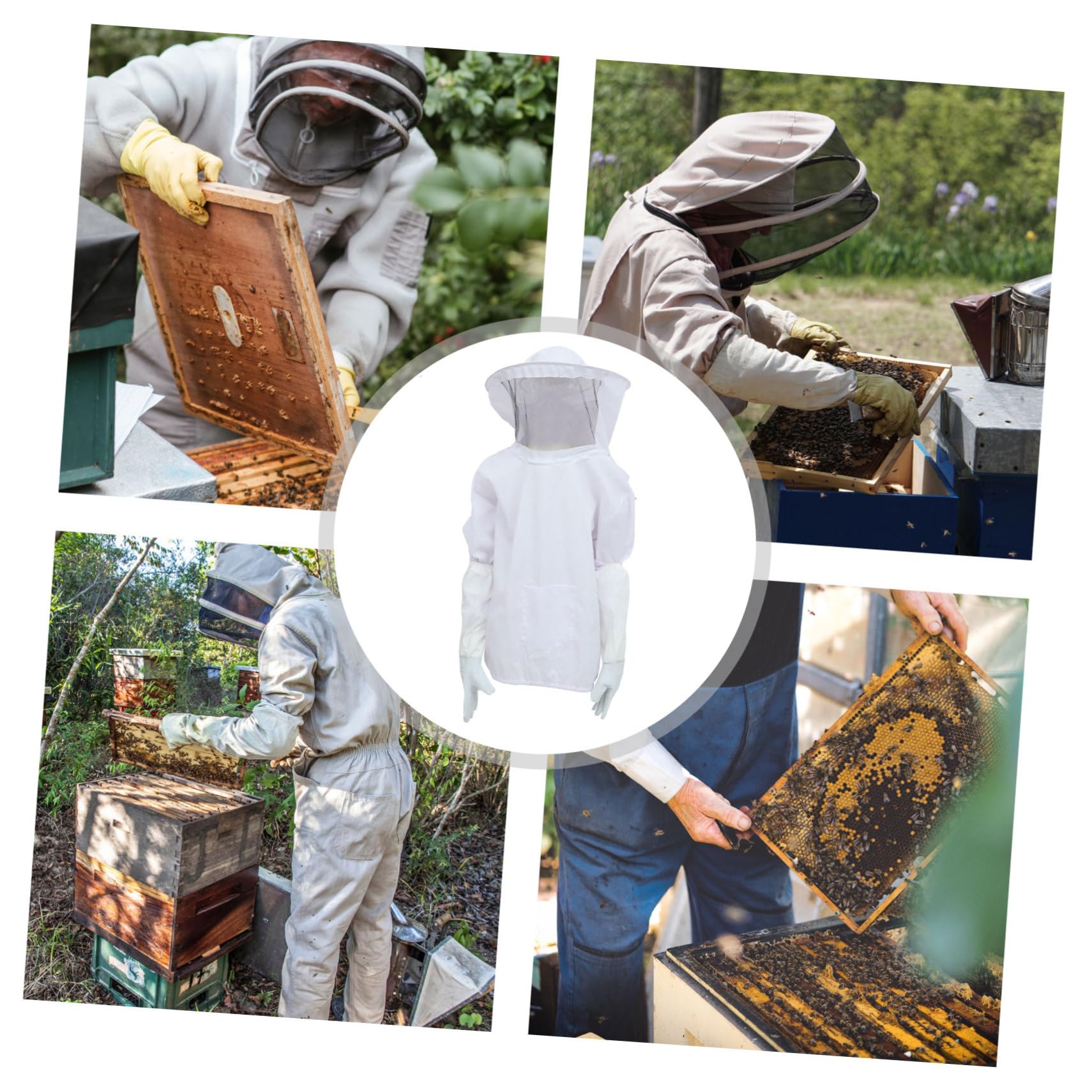 Imkeranzug mit Langen Handschuhen aus Polyester und Wildleder Satz Weißer Atmungsaktiv und Bienenstichfest für Sicheres Imkern und Honigernte