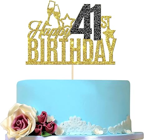 Amazon Co Jp Happy 41st Birthday ケーキトッパー 41歳のケーキトッパー 41歳の誕生日ケーキデコレーション 41歳の誕生日パーティーデコレーション ゴールドとブラック Home Kitchen