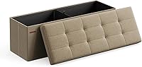Vista 16 de SONGMICS Colección MAZIE - Banco otomano plegable de almacenamiento de 43 pulgadas, reposapiés otomano, banco para el final de la cama, pecho