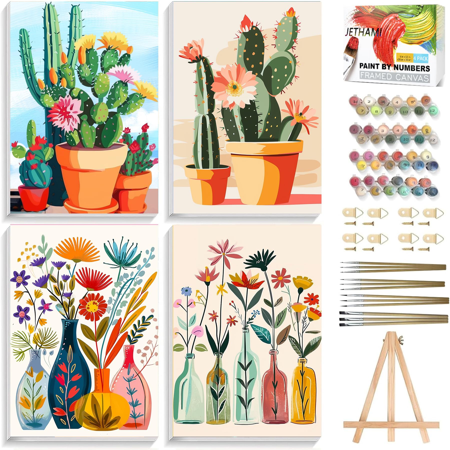 Jethami 4 Pack Cactus Paint by Numbers Kit for Adults