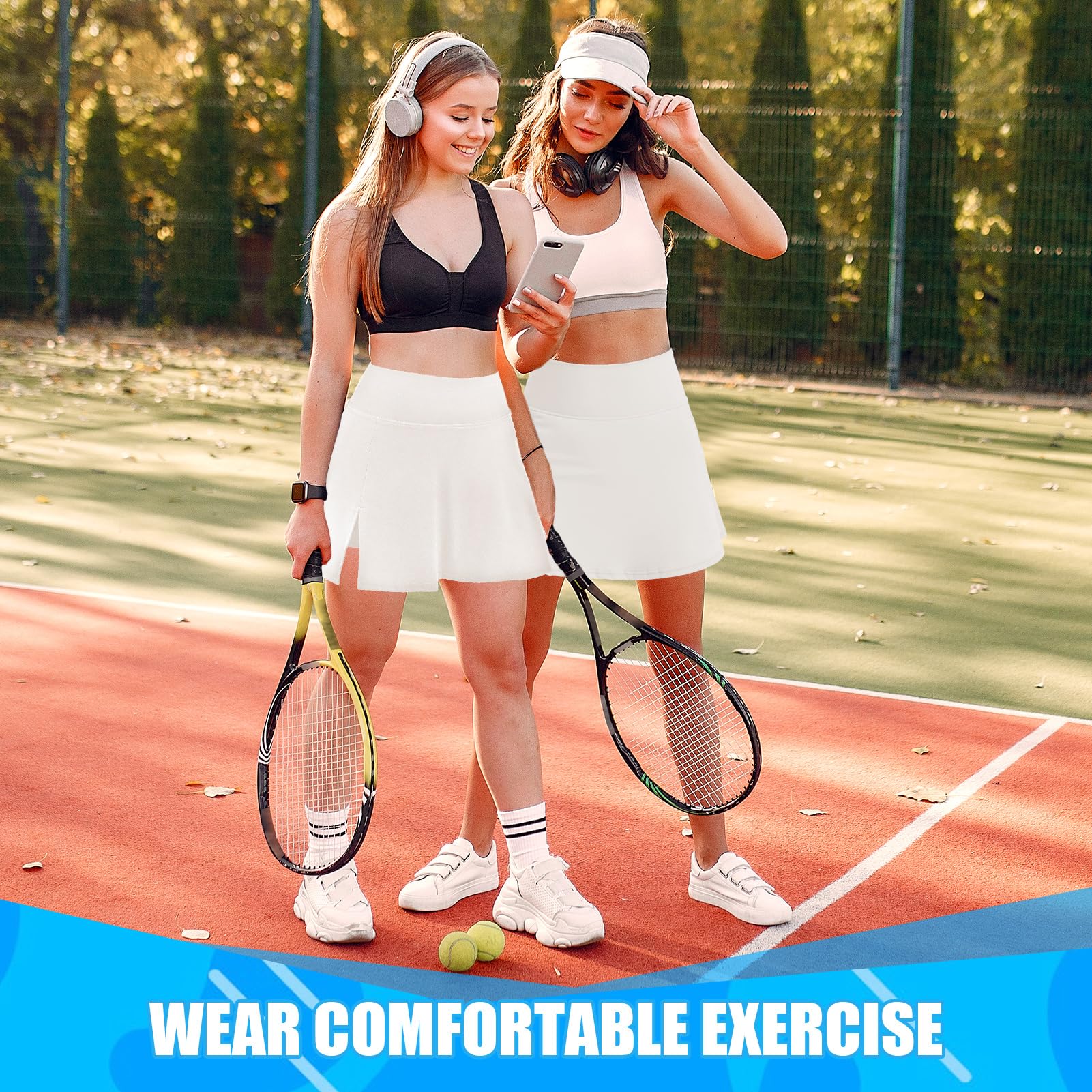 Damen Tennisrock Mit Hose Mädchen Hohe Taille Saumschlitz A-Linie Sportrock for Tennis Golf Freizeitbekleidung