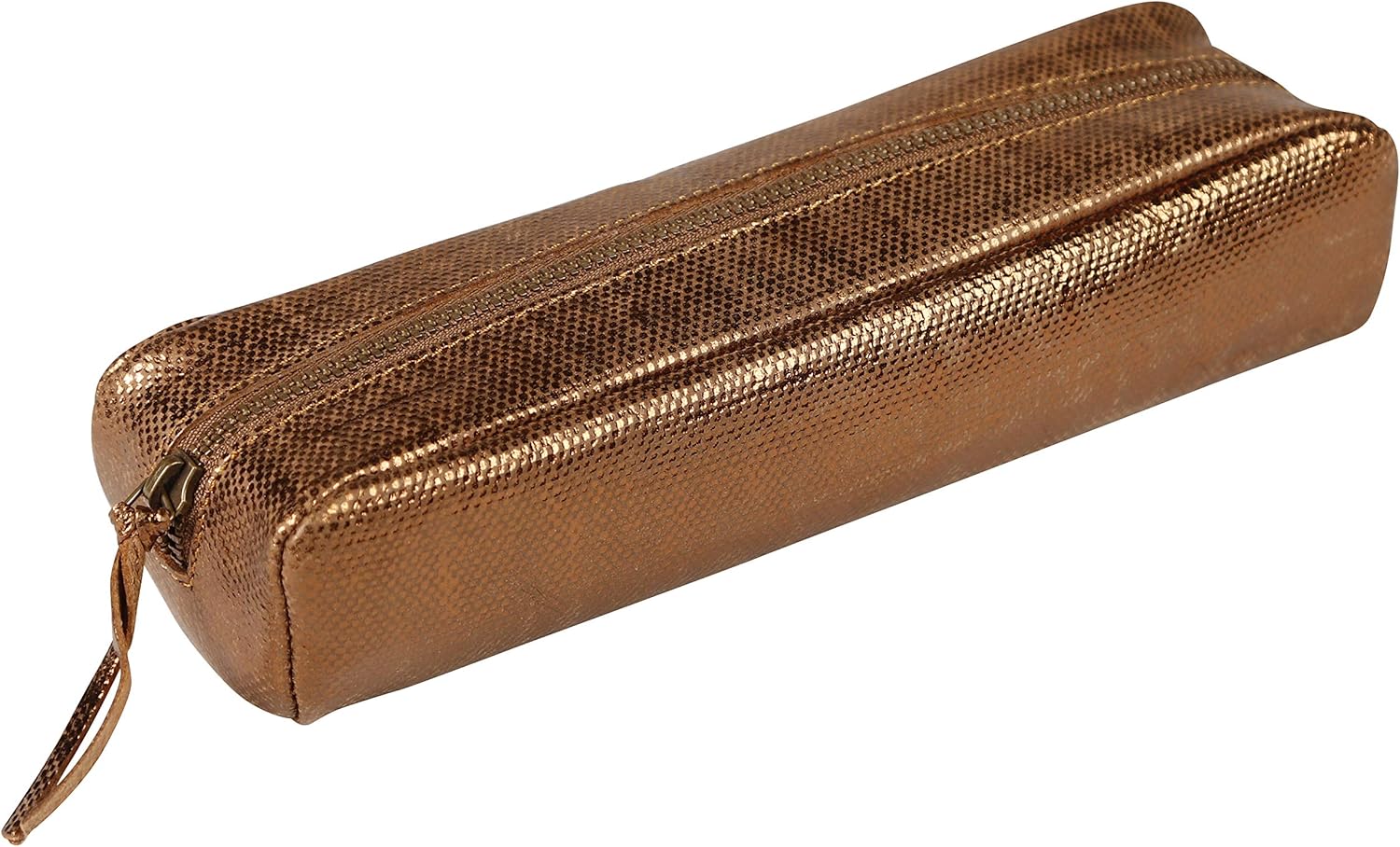 Clairefontaine 410039C -Textile Effect Bronze Rectangular School Pencil Case 21x6x4cm in Genuine Lambskin Leather