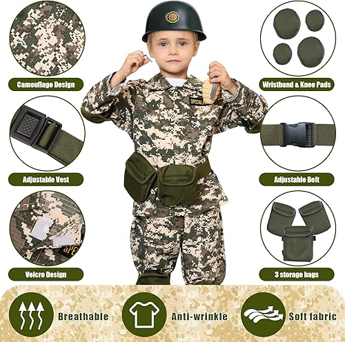 Miniatura 6 de Tacobear Disfraz del ejército para niños con juguetes del ejército, accesorios de las fuerzas especiales para disfraz de soldado militar de Halloween