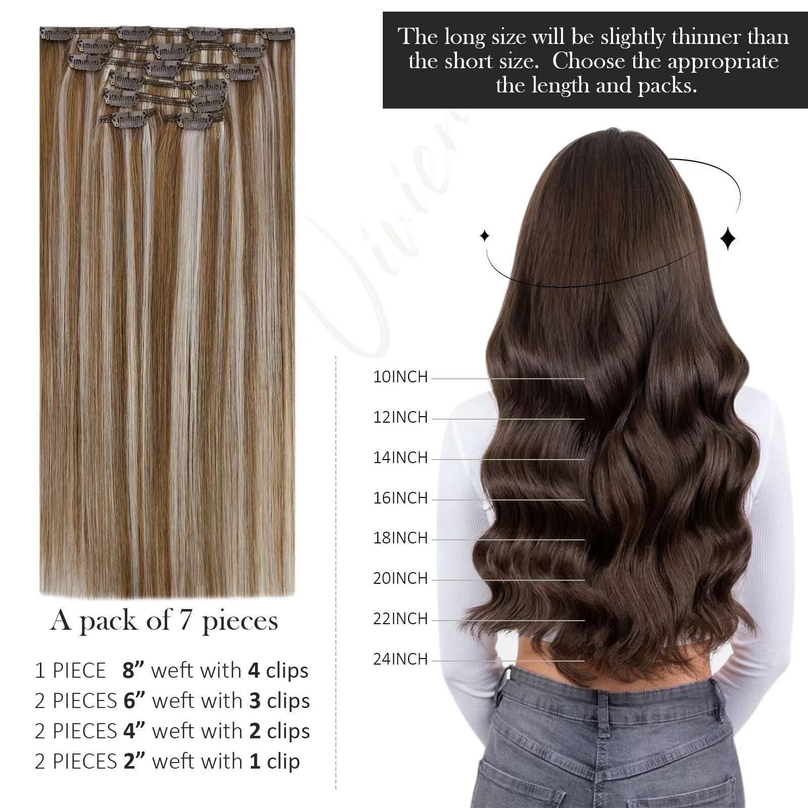Vivien Extensions Capelli Veri Clip 30cm Capelli Clip Extensions Marrone Evidenziares Biondo Extensions Clip Capelli #8/60 120g 7 Pezzi Invisibile