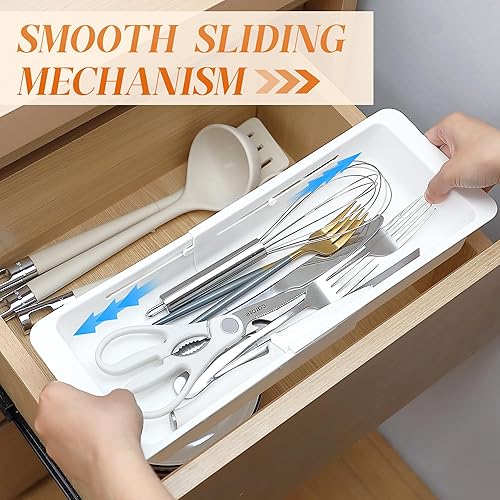 Miniatura 5 de Paquete de 2 cubos organizadores de cajones profundos, bandeja organizadora de cajones deslizantes, bandeja expandible y ajustable para utensilios